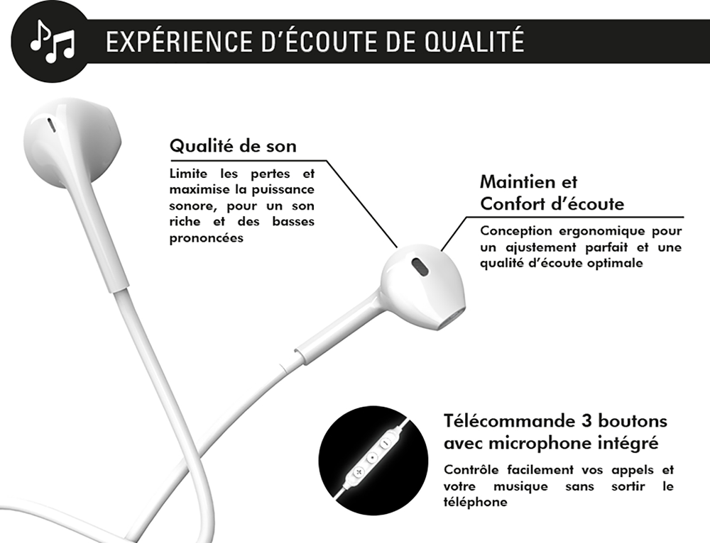 Ecouteurs avec fil Force Play KP Bouton USB C - vue 6