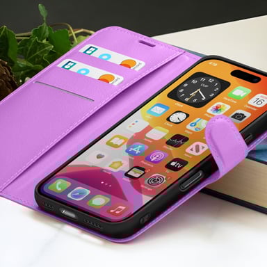 Zanaé Funda tipo cartera para iPhone 16 Pro con soporte y lengüeta magnética Violeta