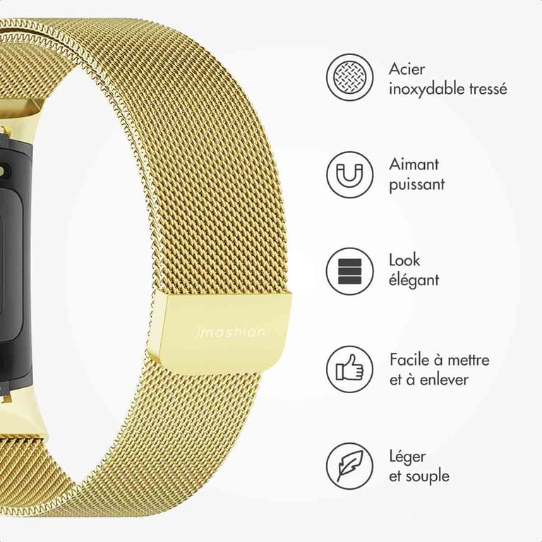 imoshion Bracelet magnétique milanais pour Fitbit Charge 5 - Taille S - Doré - Neuf