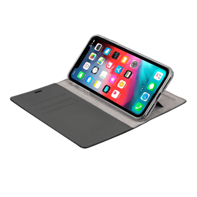 Diarycase 2.0 Funda tipo almeja de piel auténtica con soporte magnético para Apple iPhone XS Max, negro medianoche