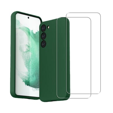 EVETANE Coque Samsung Galaxy S23 Silicone liquide Vert Foret + 2 Vitres en Verre trempé Protection écran Antichocs