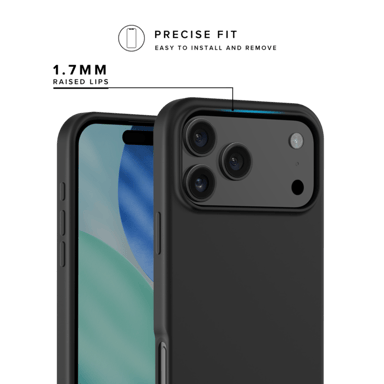 Carcasa antichoque de gel de silicona blanda con 55% de plástico reciclado para Apple iPhone 17 Pro Max, negro satinado