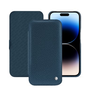 Housse cuir Apple iPhone 15 Pro - Rabat horizontal - Bleu - Cuir grainé