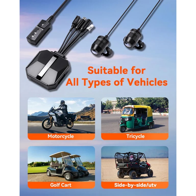 VANTRUE F1 Dashcam moto 4K + avant et arrière WiFi 5 GHz GPS étanche IP67 instructions vocales en allemand enregistrement 24h24. Détection de collision Neuf - vue 3