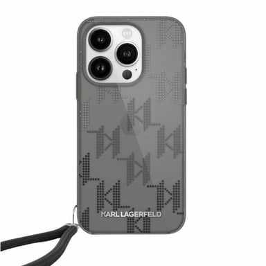 Funda Karl Lagerfeld para iPhone 15 6.1'' carcasa rígida negra IML Mono KL Pattern & Cord