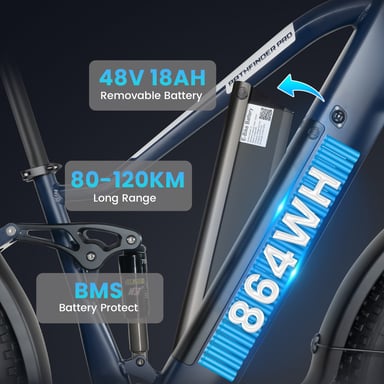 Bicicleta de Montaña Eléctrica RATTAN Pathfinder Pro con Batería de 48 V y 18 Ah, Shimano 7 Velocidades - Gris