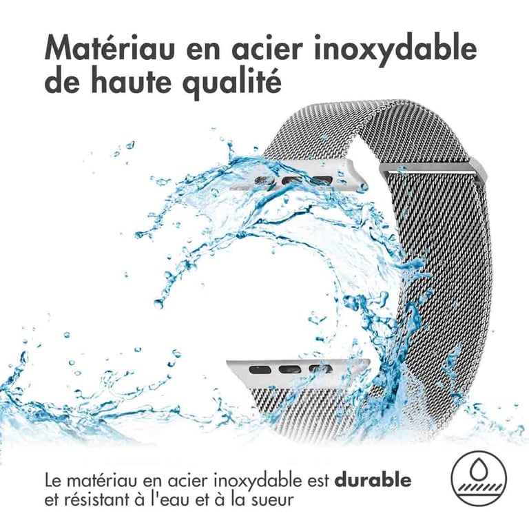 imoshion Bracelet magnétique milanais pour Apple Watch | 44/45/46/49 mm - Taille M - Argent - Neuf