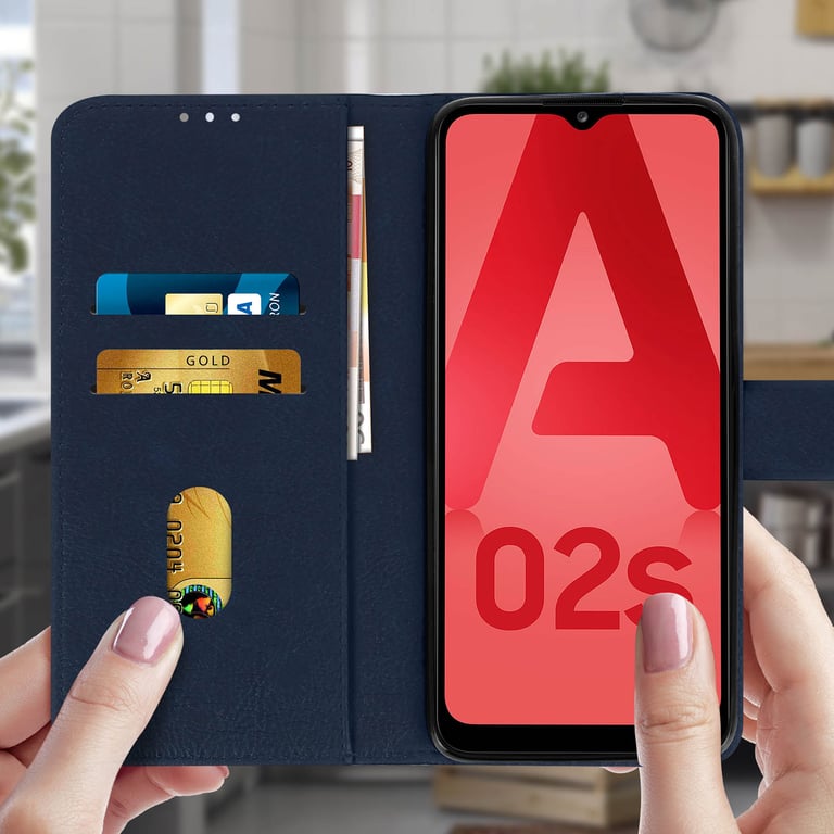 Avizar Bleu Etui Pour Samsung Galaxy A02s Clapet Portefeuille Support Vidéo Nuit - Image 3