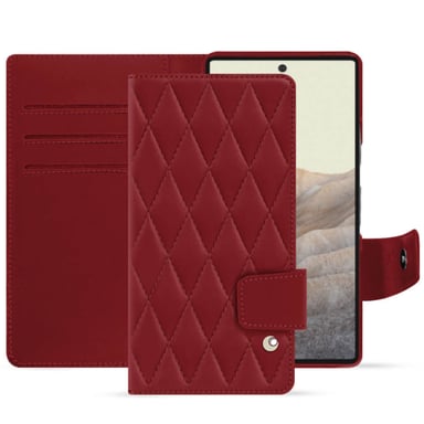 Housse cuir Google Pixel 7 Pro - Rabat portefeuille - Rouge - Cuir lisse couture