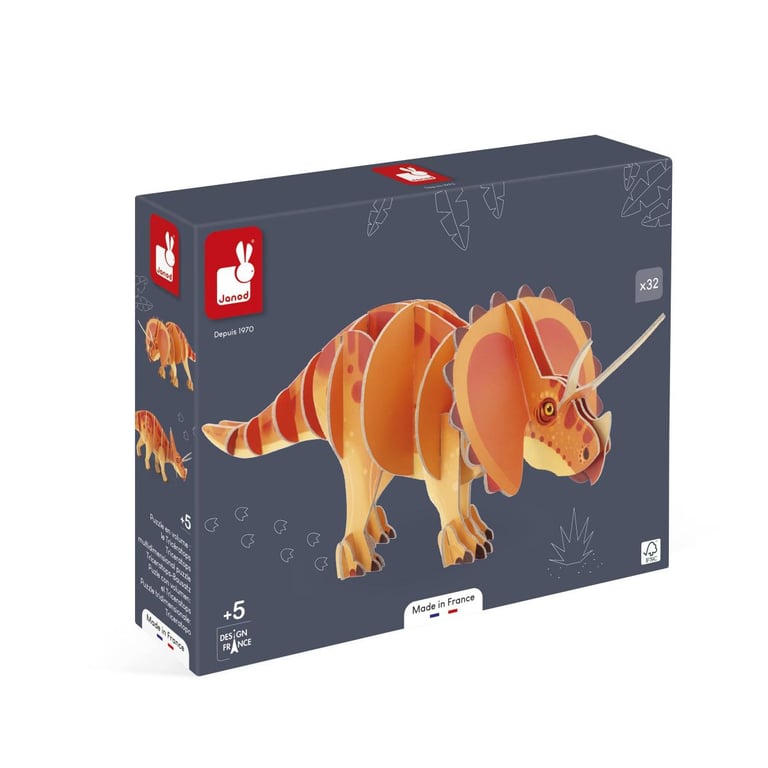 Puzzle 3D Janod Dino Le Tricératops 32 pièces - vue 2