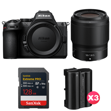Appareil photo hybride Nikon Z5 II + 50mm f/1.8 S + 1 SanDisk 128GB Extreme PRO UHS-II + 3 Nikon EN-EL15c + Ebook ''20 astuces pour des images qui claquent''