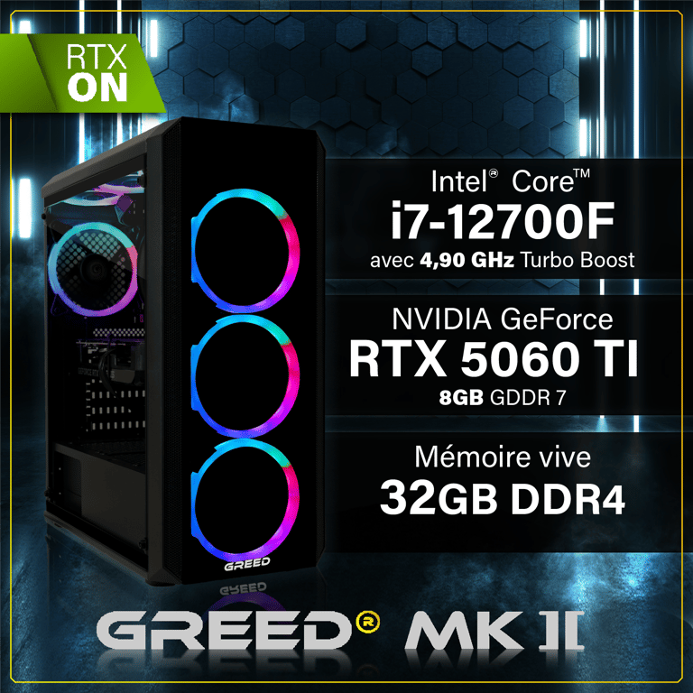 MK2 PC Gamer Intel Core i7 Nvidia Geforce RTX 5060Ti Rapide Bureau PC Gaming 4 9 GHz RAM DDR4 SSD Ordinateur avec WiFi + Windows 11 Pro Neuf - vue 2