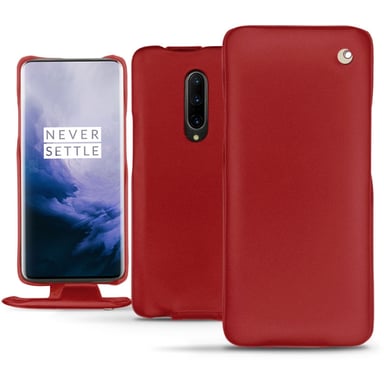 Housse cuir OnePlus 7 Pro - Rabat vertical - Rouge - Cuir lisse