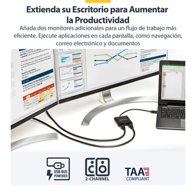 StarTech.com Adaptateur USB 3.0 vers Dual HDMI - 2x1080p / 1x4K 30Hz - Carte Graphique/Vidéo Externe - Adaptateur d'Affichage Double Écran USB Type-A vers HDMI - Uniquement Windows - Noir