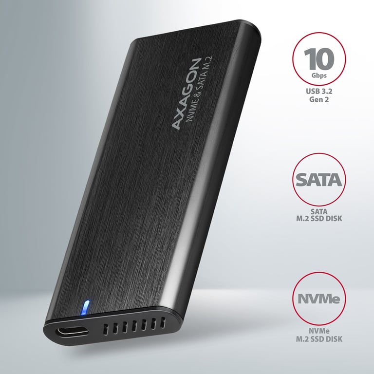 AXAGON EEM2 SB2 USB C 3.2 Gen 2 .2 SSD Gehäuse Schwarz 8595247907097 - vue 3