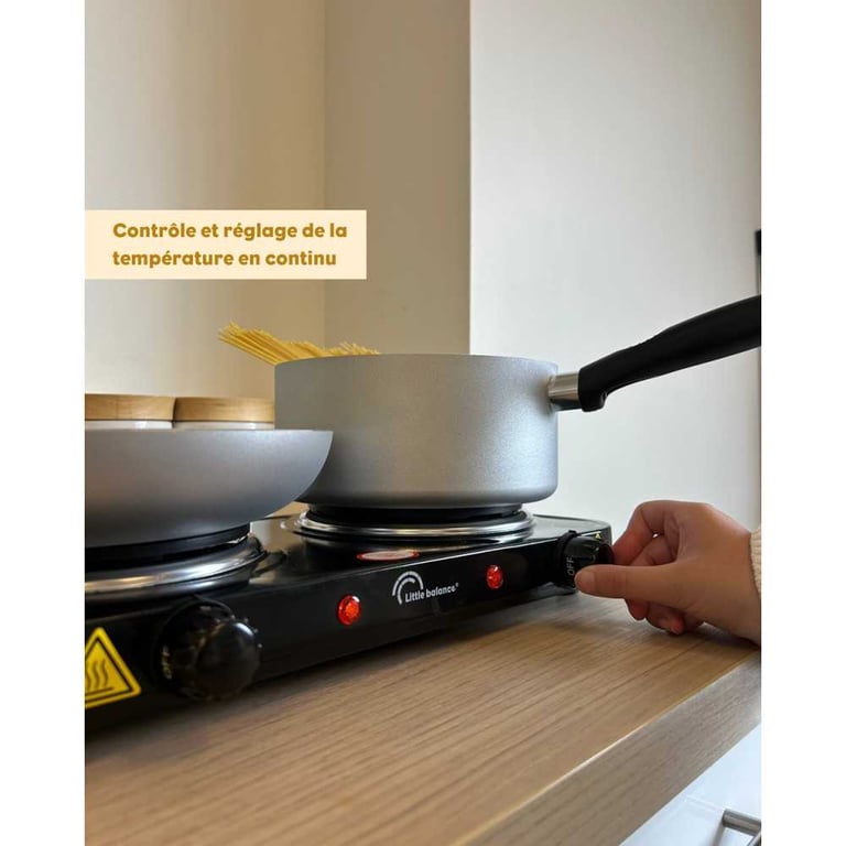 LITTLE BALANCE 8857 Little Cook Duo Vintage Plaque de cuisson électrique double Idéale pour les étudiants le camping le bureau les petits espaces 2 thermostats avec réglage continu - vue 3