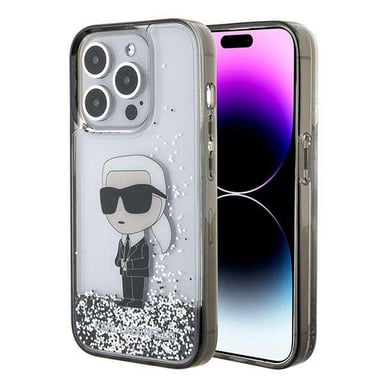 Karl Lagerfeld Funda para Apple iPhone 15 Pro Glitter Ikonik Floating Glitter Plateado