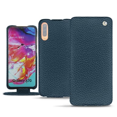Funda de piel Samsung Galaxy A70 - Solapa vertical - Azul - Piel granulada