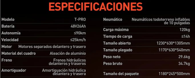 Patinete eléctrico JOYOR T-PRO para adultos, batería de 48 V y 26 Ah, neumáticos todoterreno de 10''