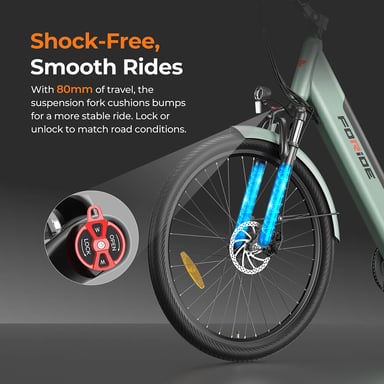 Vélo de Ville Électrique Foride Roamer 1 ST, Moteur 250W, Batterie 36V 13Ah, Pneus 27.5'' X 2.1'', 25 km/h, Autonomie 100 km - Vert