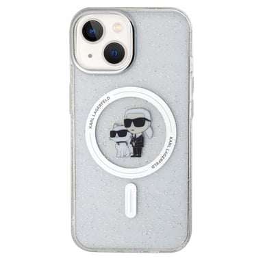 Cover MagSafe iPhone 15 Plus Glitterata Karl e Choupette Ultra Resistente