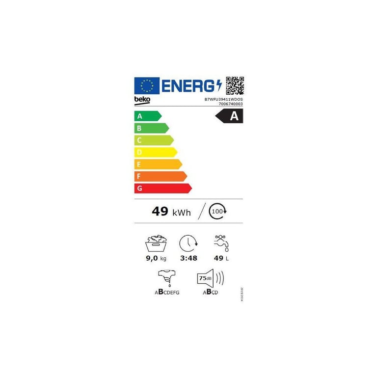 Lave linge hublot BEKO B7WFU39411WDOS Série bPro 700 9 kg Induction L60cm 1400 trsmin Classe A / Hublot - vue 5