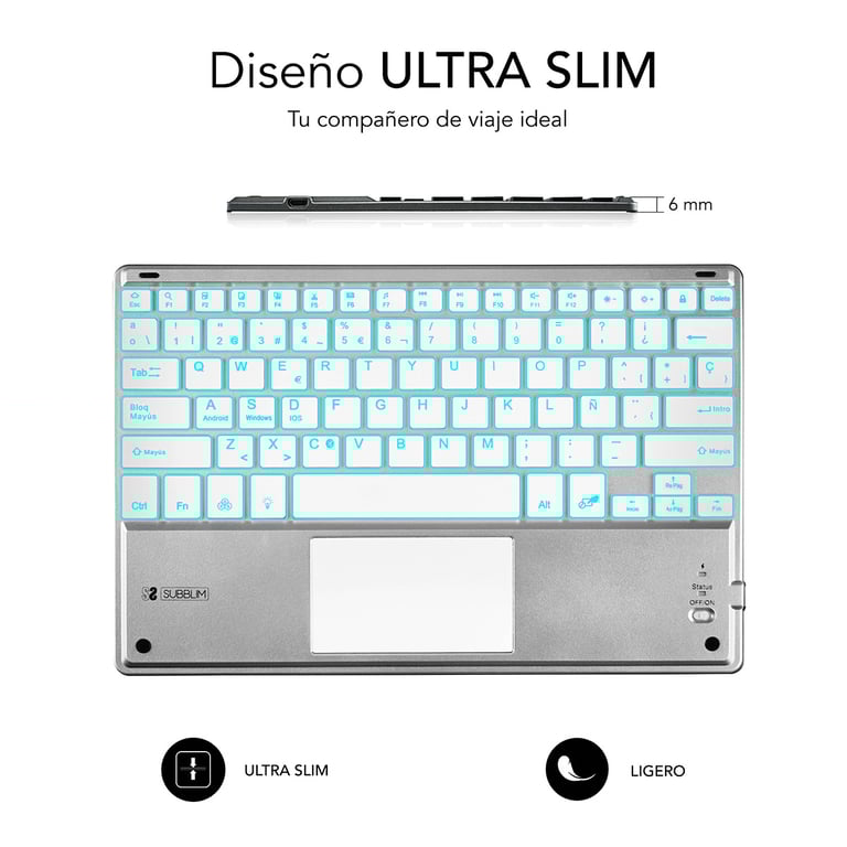 SUBBLIM TECLADO SMART BACKLIT TOUCHPAD BLUETOOTH QWERTY Espagnole Neuf - vue 3