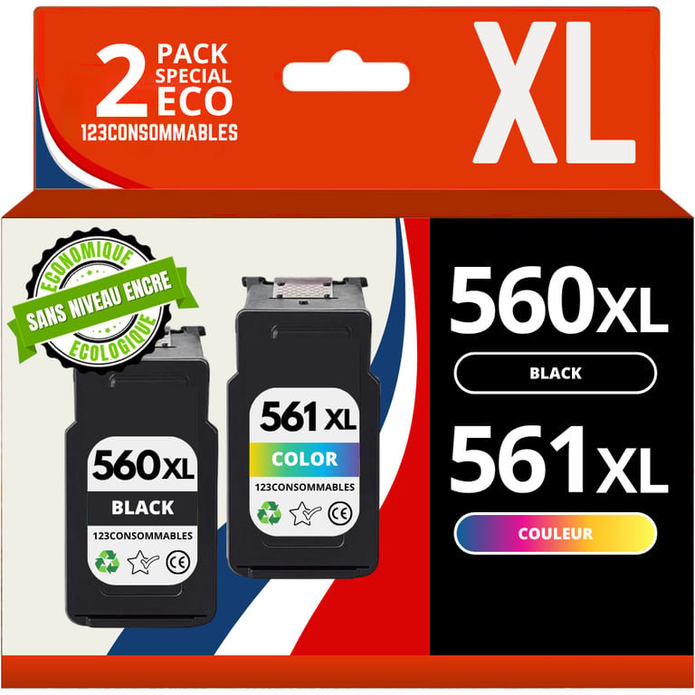 Pack 2 cartouches compatibles avec CANON PG 560 /CL 561 sans niveau Neuf