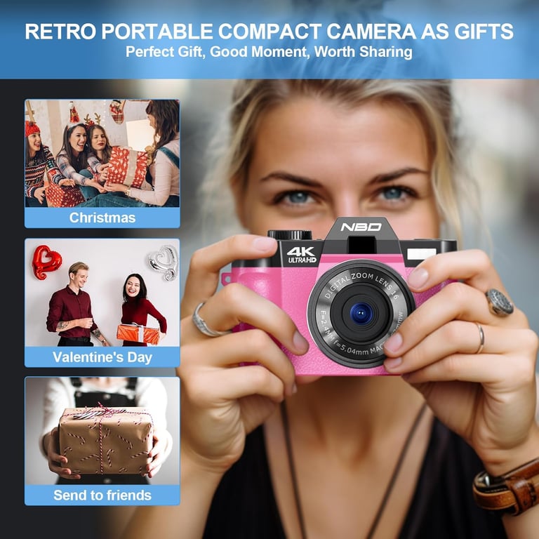 NBD S100 WT Appareil Photo Numérique Compact 4K 48MP Caméra avec 180° Flip 3.0 écran 2 battries Carte 16X Digital Zoom Idéal pour débutant Neuf - vue 2