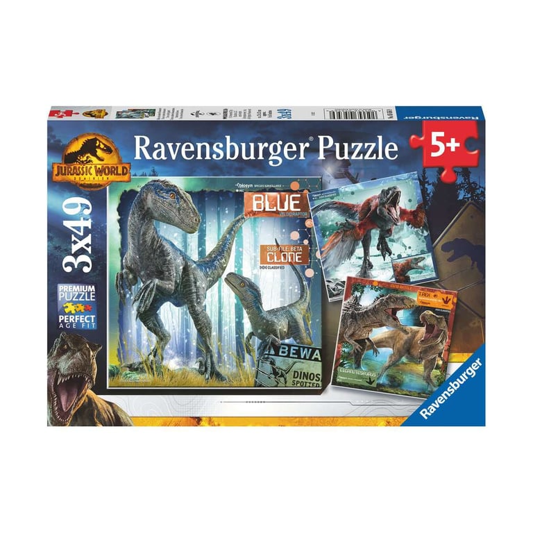 Ensemble de Puzzles T-rex et Dinosaures - 3 Puzzles de 49 Pièces avec Posters - Neuf