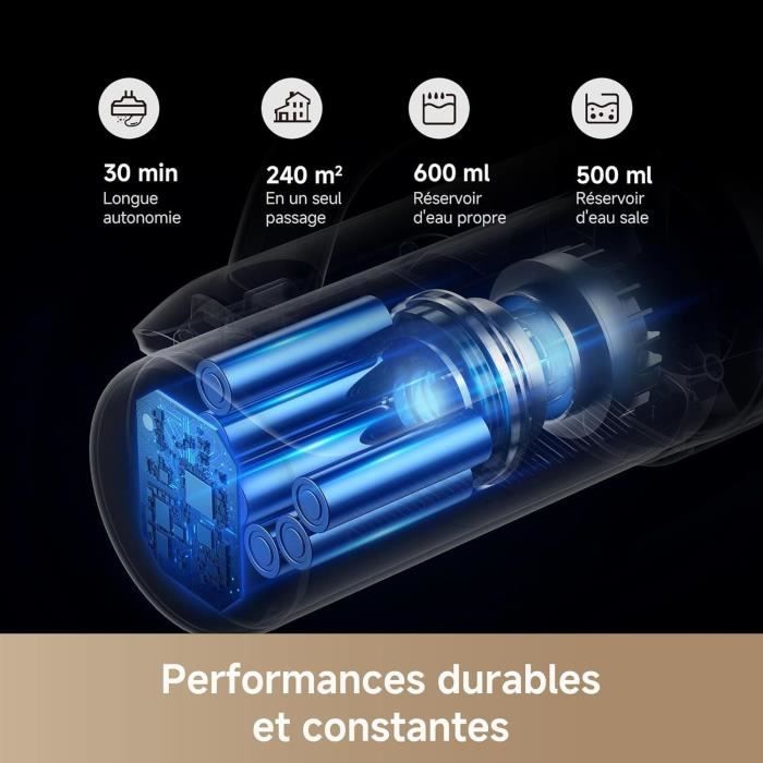 MOVA K30 Aspirateur Laveur Sec Et Humide Portée à plat 180° Aspiration 18 kPa Nettoyage des Bords Séchage à 'air Chaud - vue 5