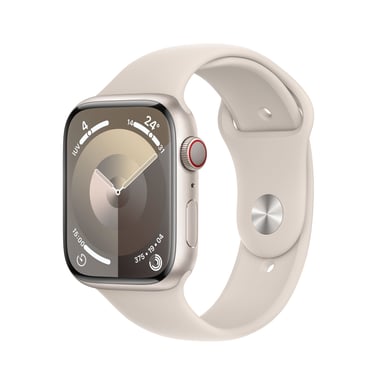 Watch Series 9 GPS + Cellular, cassa in alluminio da 45 mm con fibbia in gomma, Beige, S/M