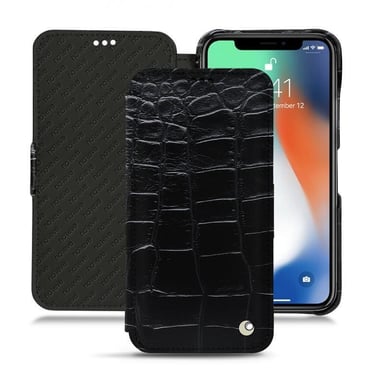 Apple iPhone Xr Funda de piel - Solapa horizontal - Negro - Cueros especiales