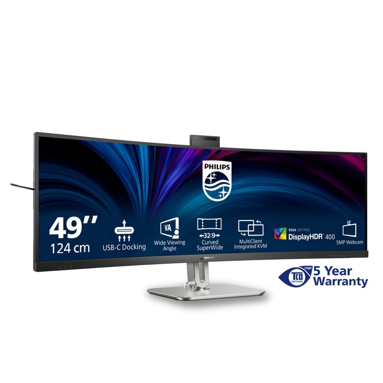 Philips 49B2U5900CH 49 Pouces QHD Curved Monitor 75Hz VA 4ms HDR400 KVM Webcam Réglable en Hauteur Station d'accueil USB C Haut parleurs 5120 x 1440 HDMI 2.0 / DP 1.4 / USB C 1 - vue 10