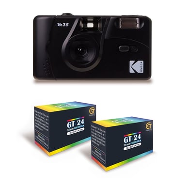 KODAK M35 - Appareil Photo Rechargeable 35mm, Objectif Grand Angle Fixe, Viseur Optique, Flash Intégré - Noir + 2 Pellicules GT24 Couleur compatible 24 Expositions