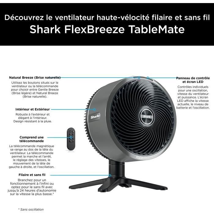 Shark FlexBreeze TableMate ventilateur de table avec ou sans fil FA150EU - vue 5