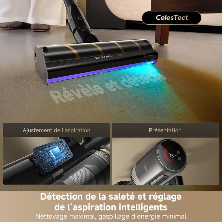 DREAME V20 Pro Aspirateur Balai sans Fil Nettoyage des Bords à 0 mm Sols Durs Tapis et Poils Puissance Aspiration 210AW - vue 3