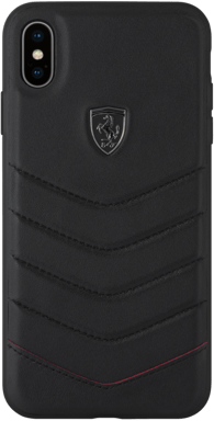 Ferrari Coque en cuir véritable matelassé pour Apple iPhone XS Max, Noir