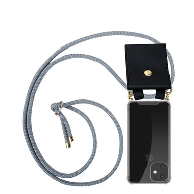 Tour de cou chaîne pour Apple iPhone 11 PRO en GRIS ARGENTÉ Housse de protection Étui en silicone avec anneaux dorés, cordon et étui amovible