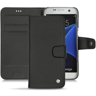 Housse cuir Samsung Galaxy S7 Edge - Rabat portefeuille - Noir - Cuir lisse