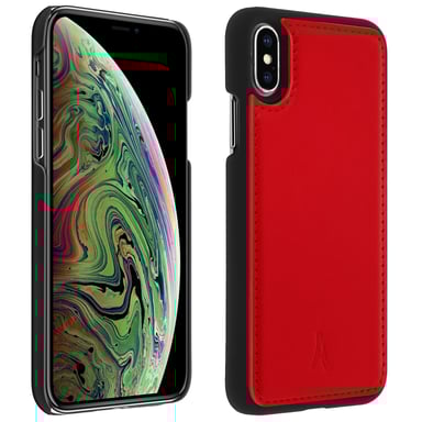 Carcasa protectora iPhone X / XS rígida de piel auténtica Akashi – Roja