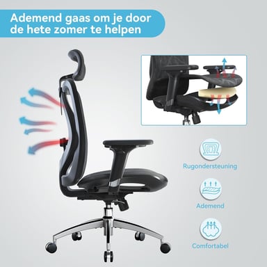 Chaise ergonomique SIHOO M57 - Accoudoirs 3D, support lombaire réglable, Mesh haute qualité - 150 kg max - Noir