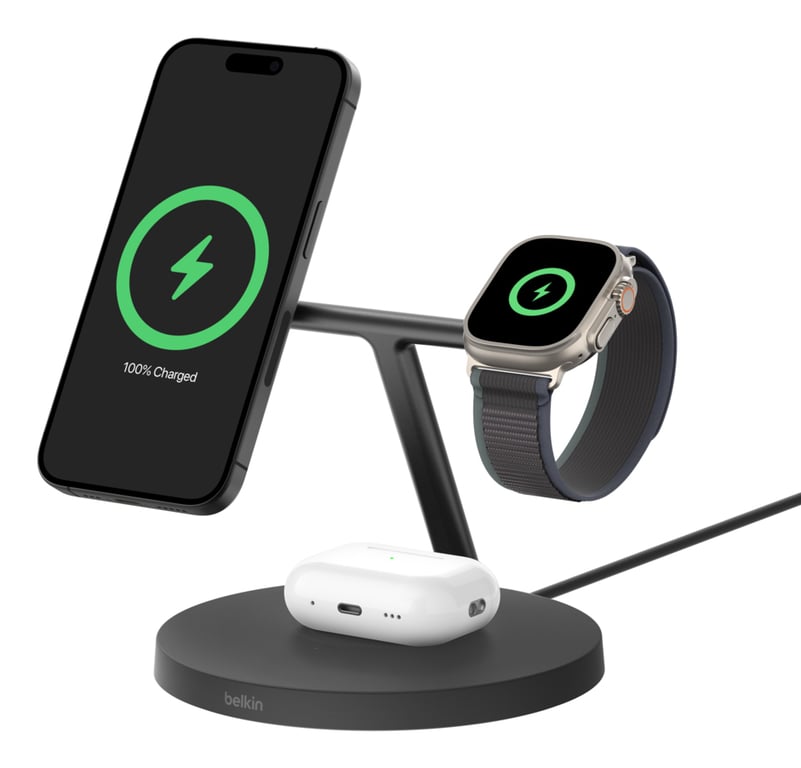 Belkin BoostCharge Station de Recharge 3 en 1 avec Qi2 Chargeur MagSafe pour iPhone 16Apple WatchAirPodsNoir - vue 4