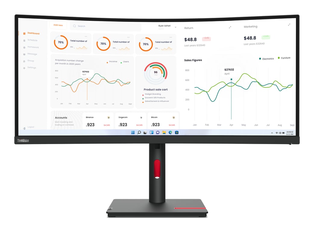 Lenovo ThinkVision T34w-30 LED display 86,4 cm (34 ) 3440 x 1440 pixels Wide Quad HD Noir - Neuf