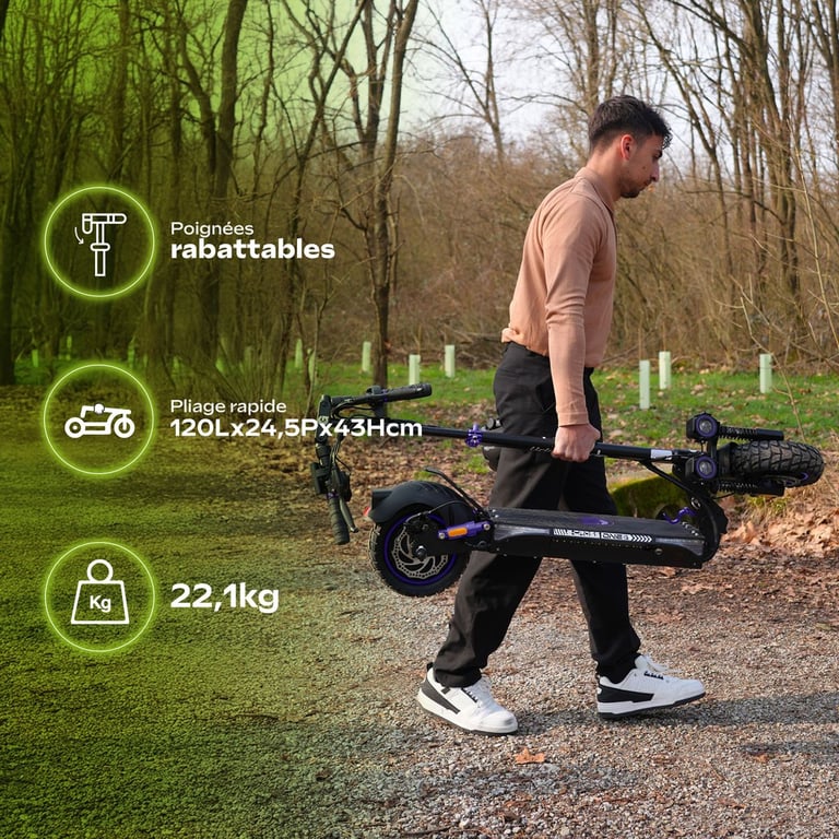 Trottinette Électrique Urbanglide E-Cross Pro 2 – Moteur 800W, Autonomie 50 km - vue 5