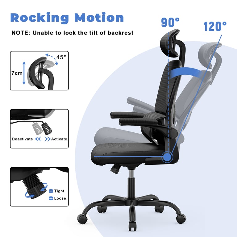 Chaise d'ordinateur pivotante avec fonction de basculement pour le bureau à domicile Neuf - vue 2