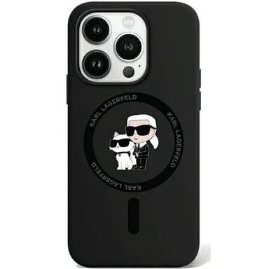 Custodia Karl Lagerfeld per iPhone 15 Pro Max 6,7'' nero Custodia rigida in silicone Karl & Choupette Anello MagSafe