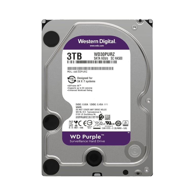 Western Digital Purple disque dur 3 To 5400 tr/min 64 Mo 3.5  Série ATA III - Neuf