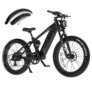 Bicicleta de montaña eléctrica de suspensión completa VITILAN T7 Pro, neumáticos anchos de 26 pulgadas, batería extraíble de 52 V 20 AH, suspensión completa, Chameleon