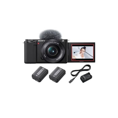 Pack Vlogging hybride Sony ZV-E10 avec objectif E PZ 16-50mm f/3,5-5,6 OSS, batterie supplémentaire et chargeur de batterie